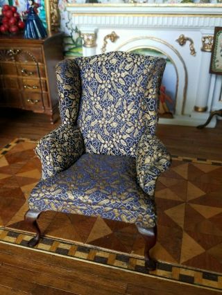 Antique Vintage Dollhouse Miniature Artisan Wing Chair 2 1:12 8