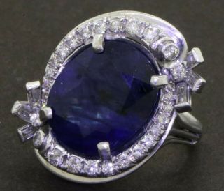 Astor Signed Heavy Vintage Platinum 10.  80ct Vs Diamond & Sapphire Ring Size 7.  25