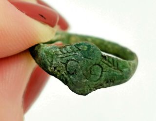 Unique Viking Ca.  1100 Ad Bronze Ring With Runic Script - R 415