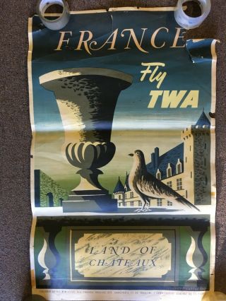 1959 French Twa Travel Poster France Land Of Chateaux