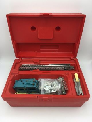 Vintage 60s Erector Set With Red Case Various Parts Motor Fasteners
