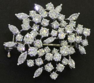 Vintage 1950s Platinum Exquisite 9.  25ctw Vs1/f Diamond Cluster Floral Brooch