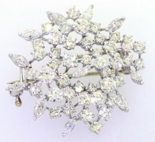 Vintage 1950s Platinum exquisite 9.  25CTW VS1/F diamond cluster floral brooch 2