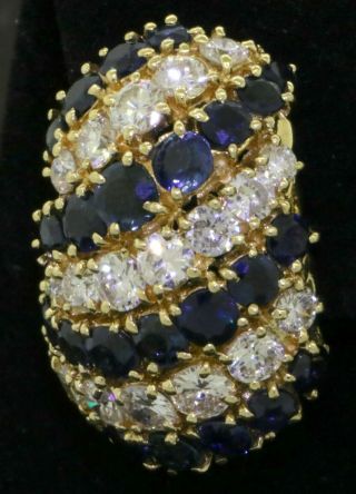 Heavy vintage 18K gold 13.  66CTW VS1/G diamond & Blue sapphire cluster earrings 2