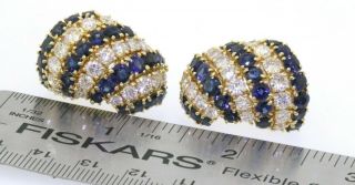 Heavy vintage 18K gold 13.  66CTW VS1/G diamond & Blue sapphire cluster earrings 5