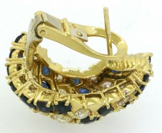 Heavy vintage 18K gold 13.  66CTW VS1/G diamond & Blue sapphire cluster earrings 6