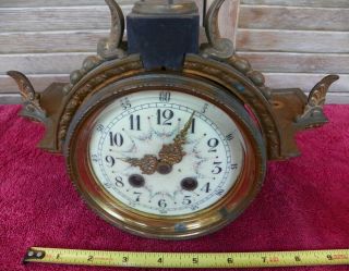 Vintage Lenzkirch A G U Bronze Enamel Porcelain Dial Clock Movement Partialcase