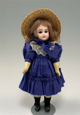 Very Desirable 10 " French Antique Closed Mouth Bisque Doll W/ Blue Eyes