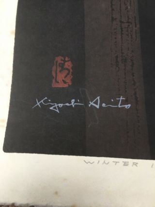 Vintage 1966 Kiyoshi Saito Signed Dated Woodblock Print Winter In Nikko Japanese 10