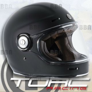Torc T1 Retro Vintage Matte Black Fiberglass Full Face Motorcycle Scooter Helmet