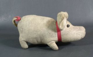 1930s Antique German Cloth Stuffed Swine Pig Toy Button Eyes 9 "