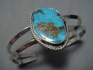 Rare Large Morenci Turquoise Vintage Navajo Sterling Silver Bracelet Cuff Old