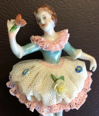 Antique Dresden VOLKSTEDT 1762 Lovely Porcelain Lace Figurine Flower Girl RF482 2