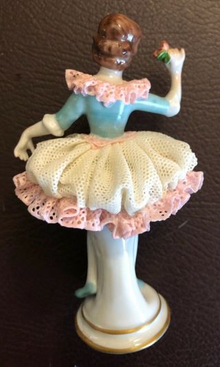 Antique Dresden VOLKSTEDT 1762 Lovely Porcelain Lace Figurine Flower Girl RF482 3