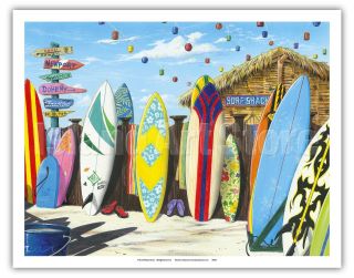 Surf Shack Surfboard Art Vintage Painting Art Poster Print Giclée