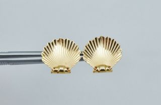 Tiffany & Co 14k Retro Seashell Stud Earrings Vintage Sea Shell Antique Gold Old