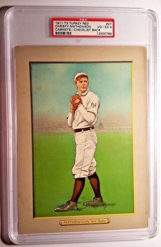 1911 T3 Turkey Red 27 Christy Mathewson (hof) Psa 4 Vg - Ex,  Rare,  Checklist Back