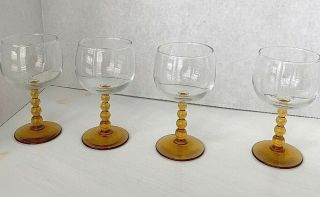 Clear Glass Cordial Sherry Amber Twisted Stem Set Of 4