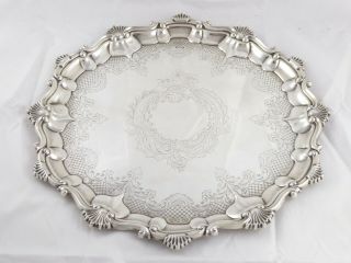 Antique English Victorian Solid Sterling Silver Salver Tray 1899 816 G