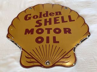 Vintage Shell Gasoline Porcelain Sign,  Gas Station Pump Plate,  Motor Oil,  Diecut