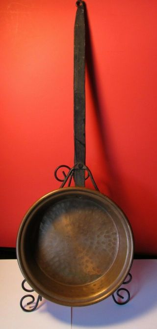 Antique Hand Hammered Copper Pan With Long Iron Handle