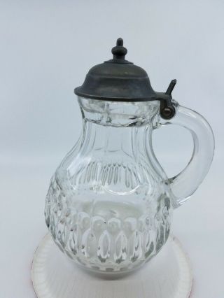 Antique Hand Blown Glass Syrup Pewter Top Design On Bottom
