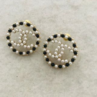 Authentic Chanel Vintage Gold Pearl Logo Earrings