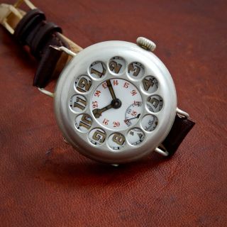 Antique Ww1 Trench Watch Transitional Radium Numeral 24h Dial Shrapnel Guard