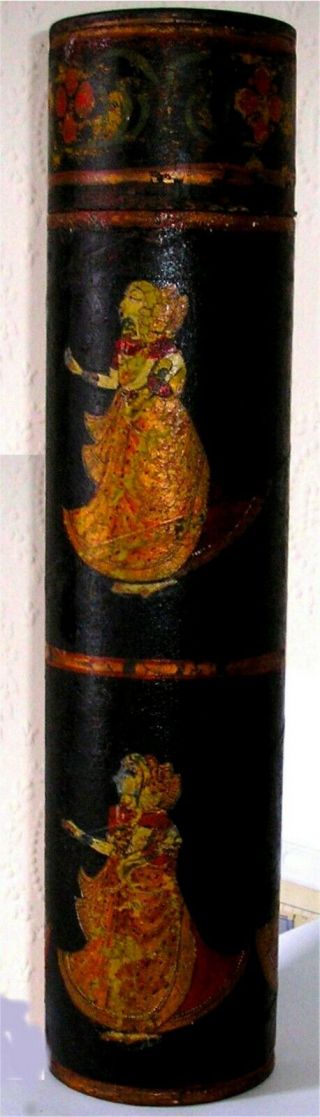 Rare Early 19th Century Mughal Black / Red Lacquered Figural Farmaan Holder