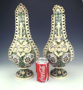 Antique Fischer Budapest Hungarian Pottery Pierced Vases - Unusual 2