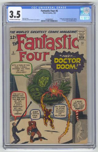 Fantastic Four 5 Cgc 3.  5 Vintage Marvel Comic Mega Key 1st Doctor Doom Hot 12c