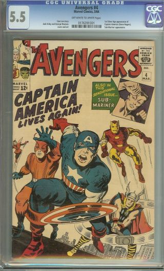 Avengers 4 Cgc 5.  5 Vintage Marvel Mega Key 1st Silver Age Captain America 12c