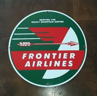 Vintage Frontier Airlines Porcelain Advertising Sign Airplane Rocky Mountains A,