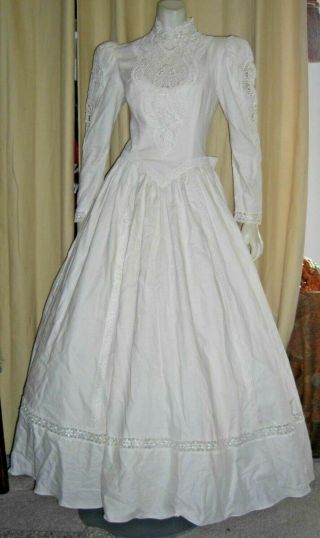 Rare Vintage Jessica Mcclintock Cream Linen Victorian Style Wedding Dress 6