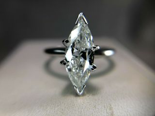Vintage 14k White Gold Huge Marquise Diamond Solitiare Engagement Ring 1.  50 Ct