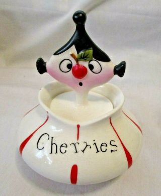 Vintage 1958 Holt Howard Pixieware Ceramic Cherries Jar & Spoon