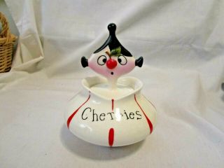 Vintage 1958 Holt Howard Pixieware Ceramic CHERRIES Jar & Spoon 2