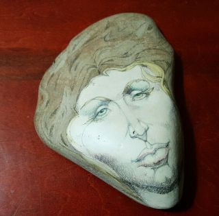 Vintage Hand Painted Signed,  Portrait Of Women Painting On Stone Paper Weight.
