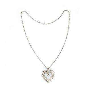 Antique Vintage Art Deco 14k White Gold Sweetheart 2 CT Diamond Pendant Necklace 3