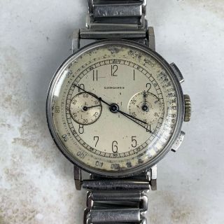 Vintage Longines 13zn Chronograph Wristwatch 35mm Art - Deco Numerals Nr