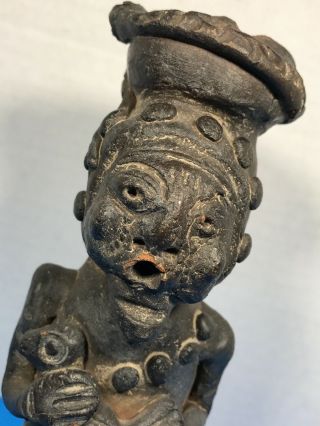 Antique Pre Columbian Pottery Effigy Vessel Parrot Sitting Man Snake On Head 7.  5
