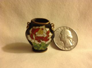 Vintage cloisonne miniature vase 1:12 flower metal enameled 2