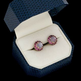 Antique Vintage Art Deco 18k Rose Gold Ruby Purple Sapphire Womens Stud Earrings