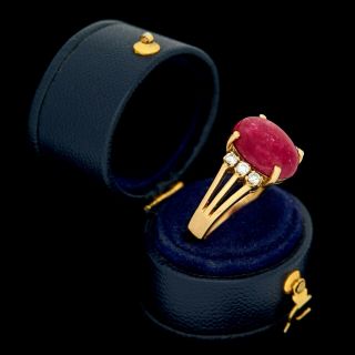 Antique Vintage Art Deco Retro 18k Gold Star Ruby Diamond Engagement Ring Sz 9