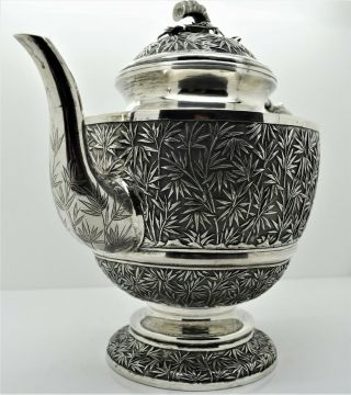 Chinese Export silver 3 piece DRAGON HANDLED TEA SET.  Gemwo 1890.  1,  771 GRAMS 5