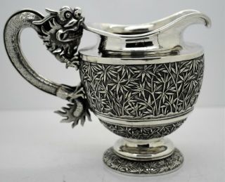 Chinese Export silver 3 piece DRAGON HANDLED TEA SET.  Gemwo 1890.  1,  771 GRAMS 8