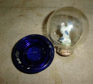 Antique German Bisque Turkey Pair In Cobalt Glass Snow Globe Miniature