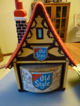 Vtg Heileman’s Beer Old Style Rotating Motion Beer Sign Swiss Chalet Style Exc