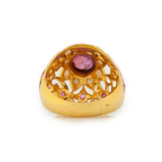 Antique Vintage Nouveau 18k 22k Gold Mughal India Ruby Pearl Wedding Ring Sz 5.  5 5