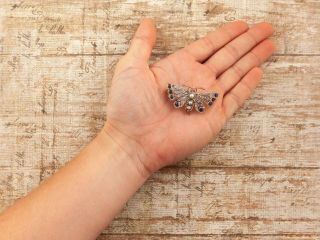 Antique Vintage Nouveau 9k 10k Rose Gold Diamond Sapphire Pearl Ruby Pin Brooch 5